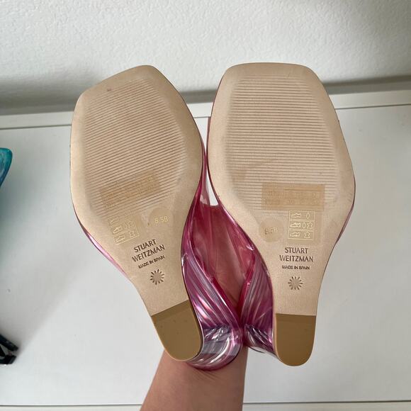 Stuart Weitzman Pink Tia 100 Lucite Wedges - Picture 7 of 9
